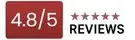 Rating widget with maroon 4.8/5 button, 5 maroon star icons to the right, and 'REVIEWS' text in black below the stars.